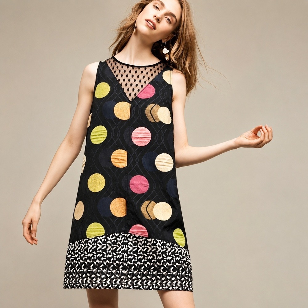 Anthropologie NEW Maeve Tilde Shift Jacquard Dot Mod Shift Dress SZ Small Retro